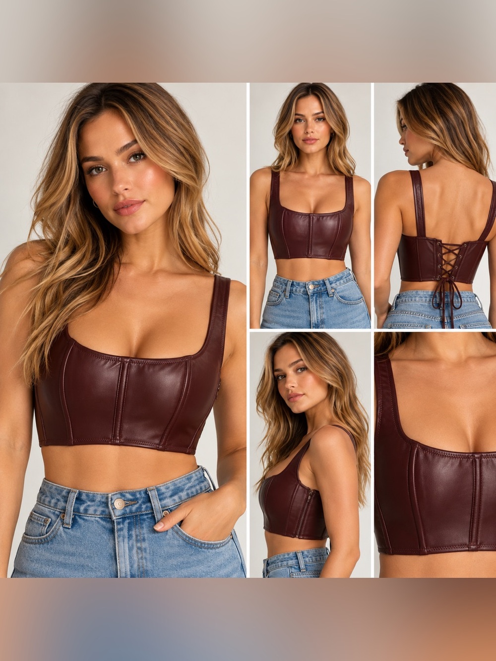 Victoria Secret NWT burgundy brown faux leather corset top mini $60 value